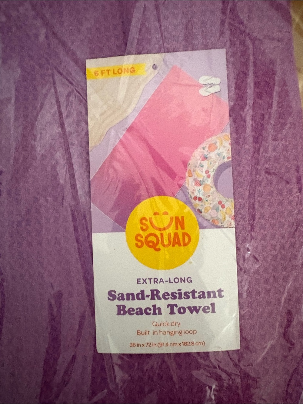Sun Squad Extra-Long Sand-Resistant Beach Towel - Purple NEW